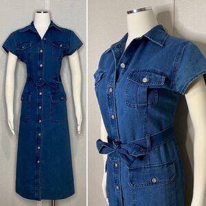 Vintage Jones New York Country denim midi button down dress